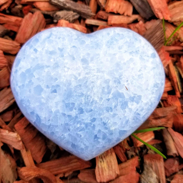 Blue Calcite Heart Palmstones - To Create A Space Of Tranquility