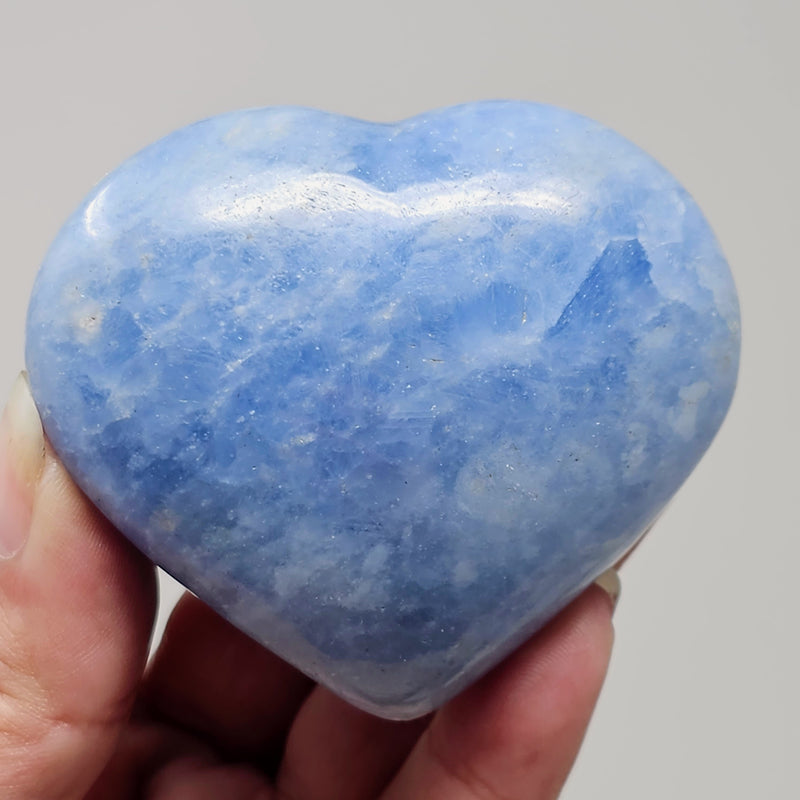 Blue Calcite Heart Palmstones - To Create A Space Of Tranquility