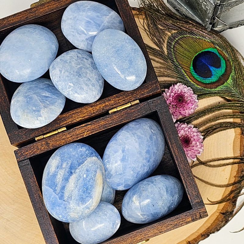 Blue Calcite Palmstones - Deep Inner Peace