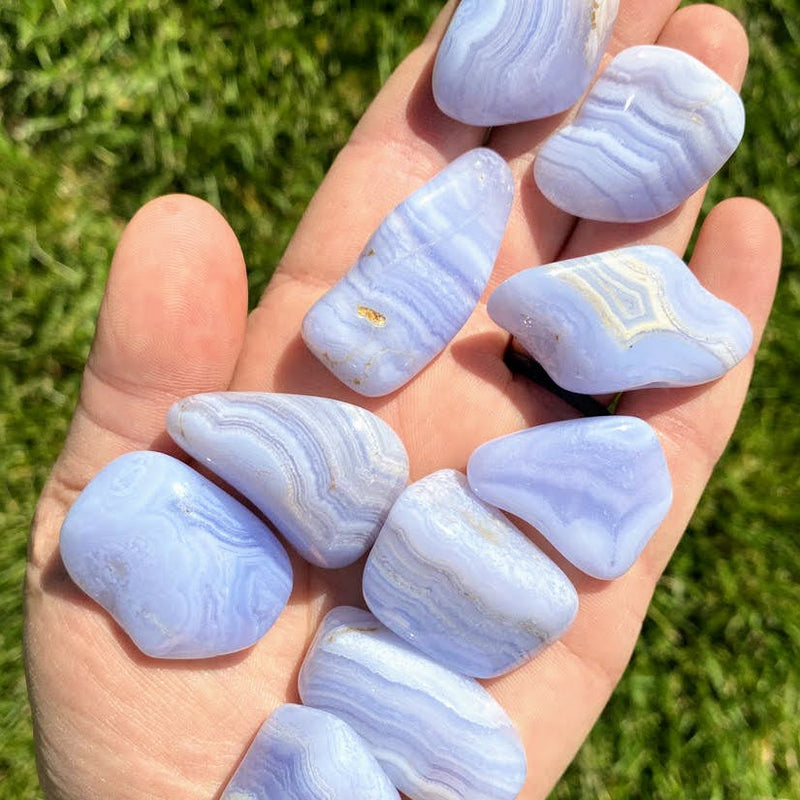 Blue Lace Agate Tumbled Palmstones -To Become Confident and Articulate