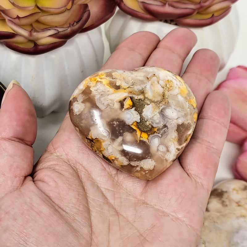 Flower Agate Heart Palmstones - Balance & Tranquility On Your Journey