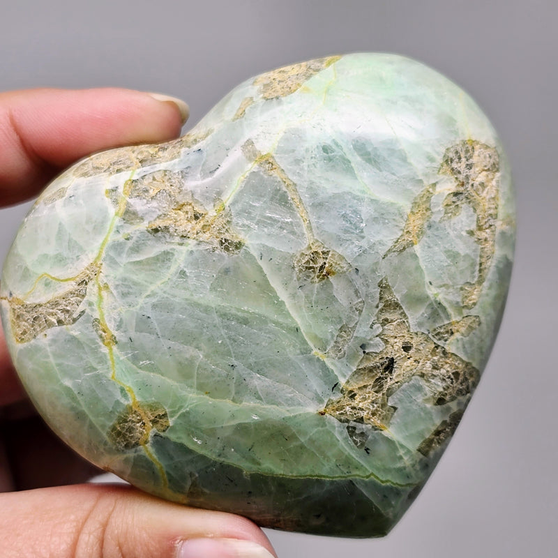 Garnierite AKA Green Moonstone Heart Palmstones - To Attract Bountiful Joy