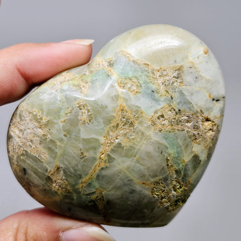 Garnierite AKA Green Moonstone Heart Palmstones - To Attract Bountiful Joy