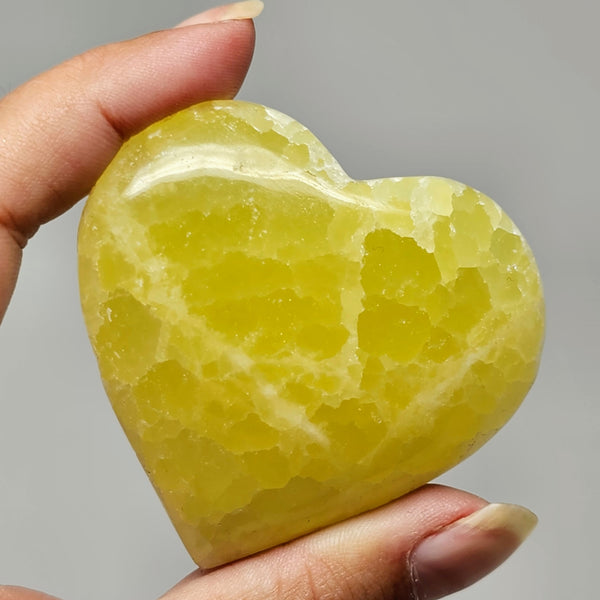 Lemon Calcite Heart Palmstone - Reclaim Your Power & Activate Your Intuition