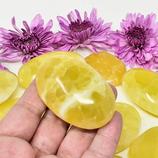 Lemon Calcite Palmstone - Listen To Your Inner Truth & Manifest With Ease