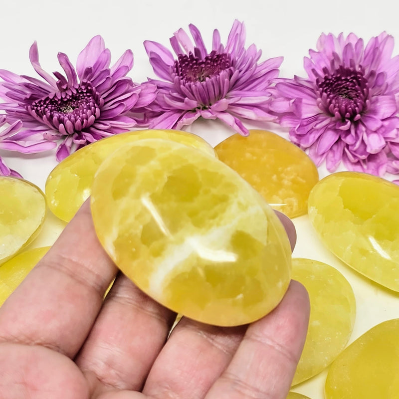 Lemon Calcite Palmstone - Listen To Your Inner Truth & Manifest With Ease
