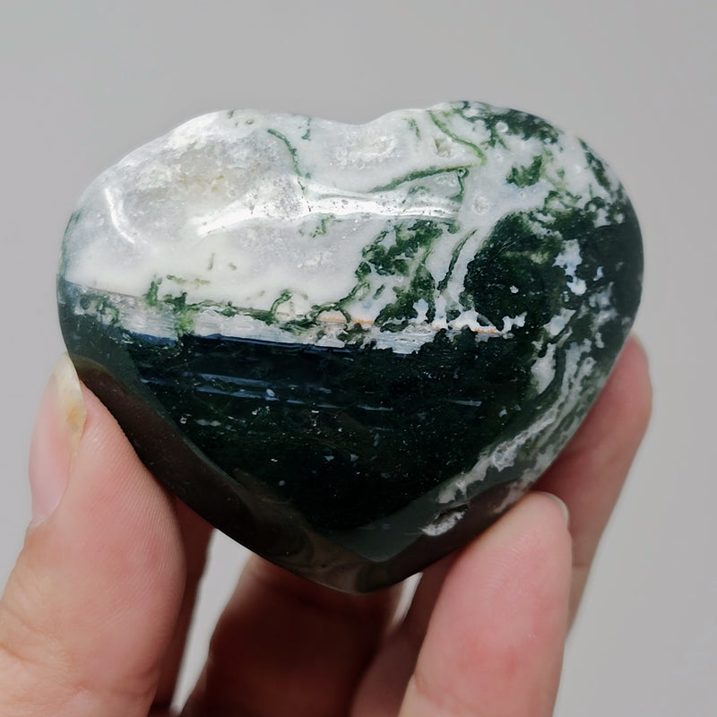 Moss Agate Heart Palmstones - For Mega Grounding and Security