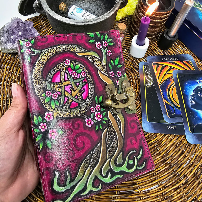 Painted Tree And Pentagram Leather Journal - To Explore The Deepest Parts Of Life