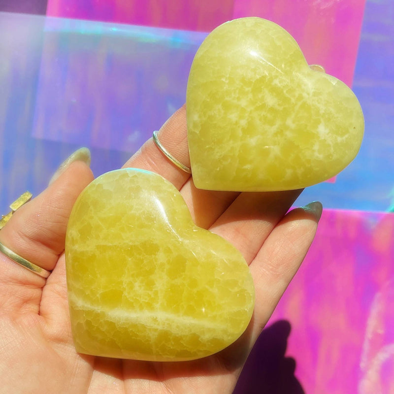 Lemon Calcite Heart Palmstone - Reclaim Your Power & Activate Your Intuition