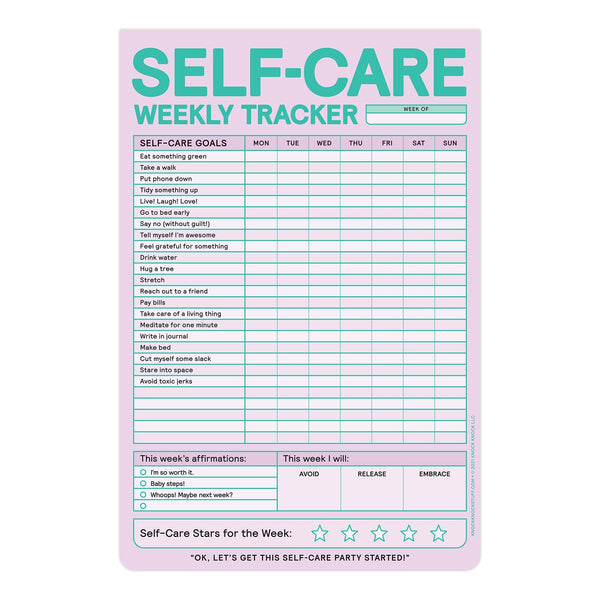 Self Care Weekly Tracker Pad on a white background