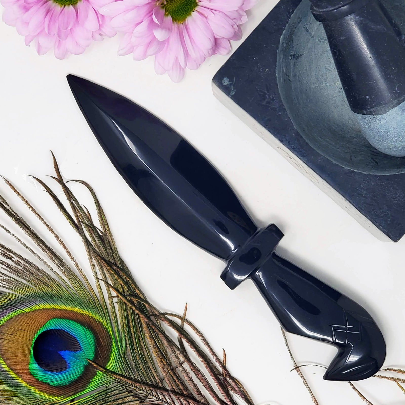 Obsidian Athame, Mayan Symbols, Handmade knife online , 10