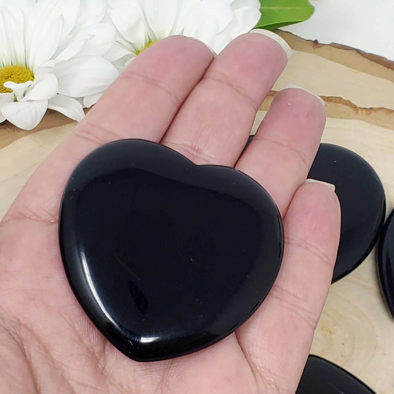 Black Obsidian Heart Palmstones - For Protection and Tapping into Divine Love