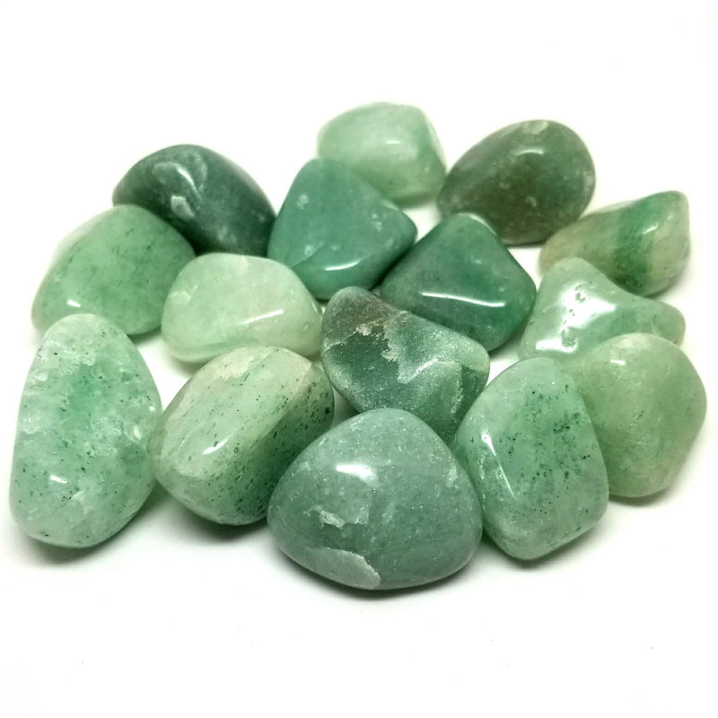Green Aventurine Tumbled Stones scattered on a white background
