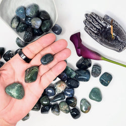 Moss Agate Tumbled Stones - A Talisman for Strength and Victory