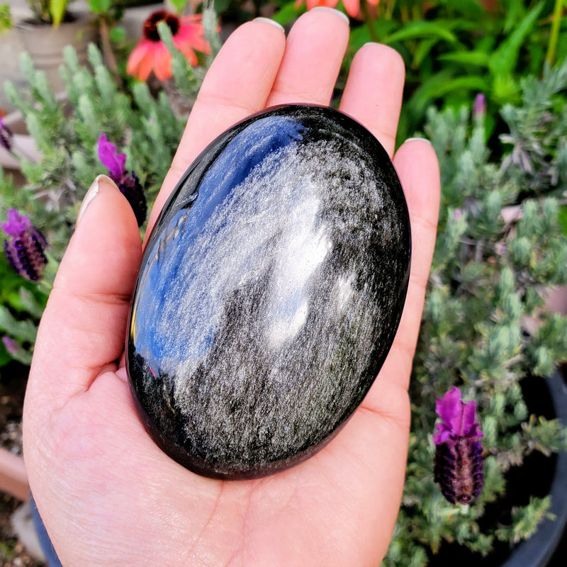 XL Silver Sheen Obsidian Palmstones - For Releasing Lingering Pain and Anxiety