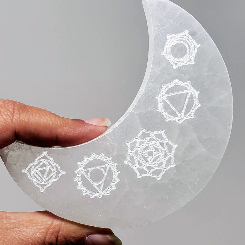 Selenite Chakra Moon Charging Plate - For Radiating Positive & Loving Energy
